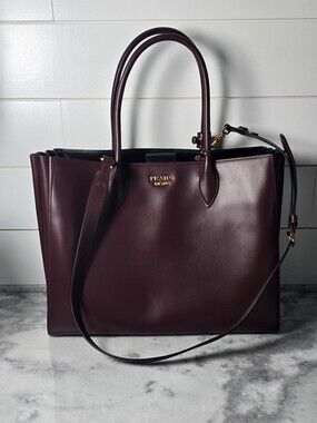 Prada Burgundy Leather Tote Bag with Shoulder Strap AMAZING Has Dust Bag